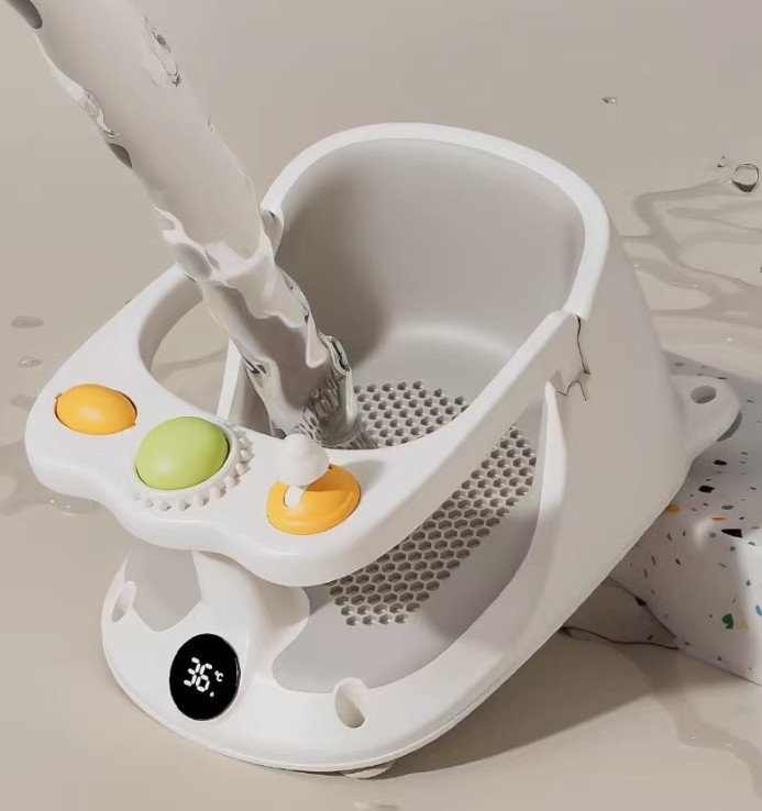 Baby Bath Seat Non-Slip Soft Toddler Bath Chair Suction Cups Temperature Display