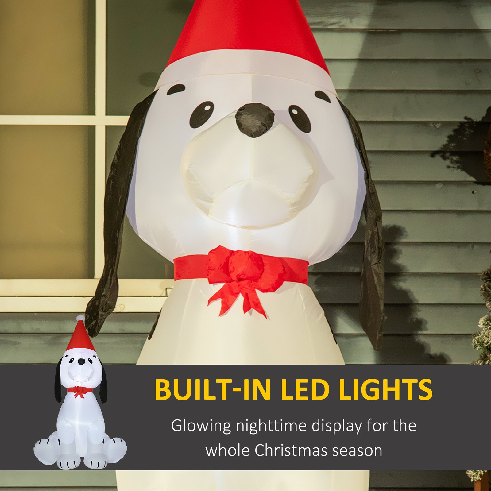 6ft Inflatable Christmas Puppy Dog Wearing Santa Hat Lighted Outdoor Decoration Blow Up Decor For Holiday Indoor
