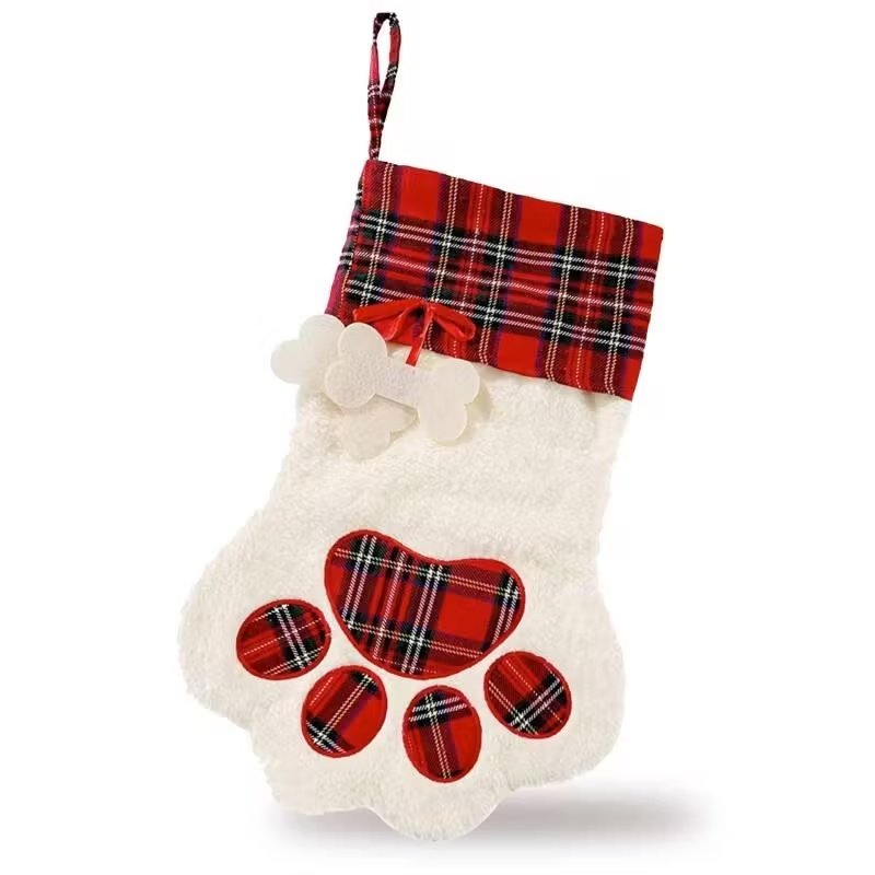 Large 18x11 Inch Dog Christmas Stocking With Red Plaid Design, Perfect For Gifts Decorations, Hanging Flexibility