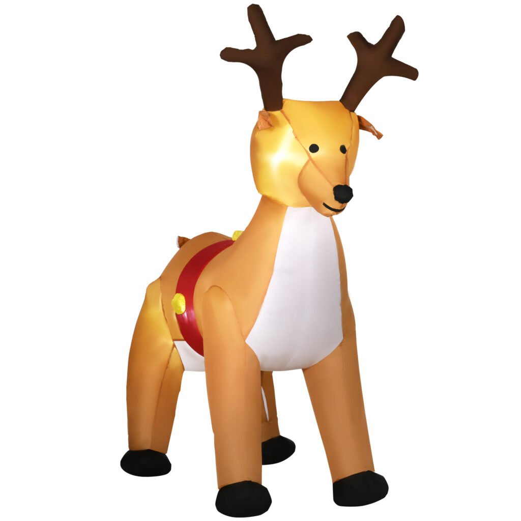 6ft Christmas Inflatable Reindeer Decoration Xmas Indoor Outdoor Fun W/ Lights Accessories Holiday Blow Up Decor Animal