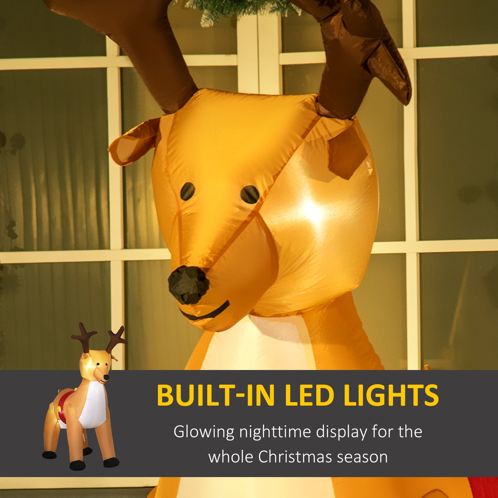 6ft Christmas Inflatable Reindeer Decoration Xmas Indoor Outdoor Fun W/ Lights Accessories Holiday Blow Up Decor Animal