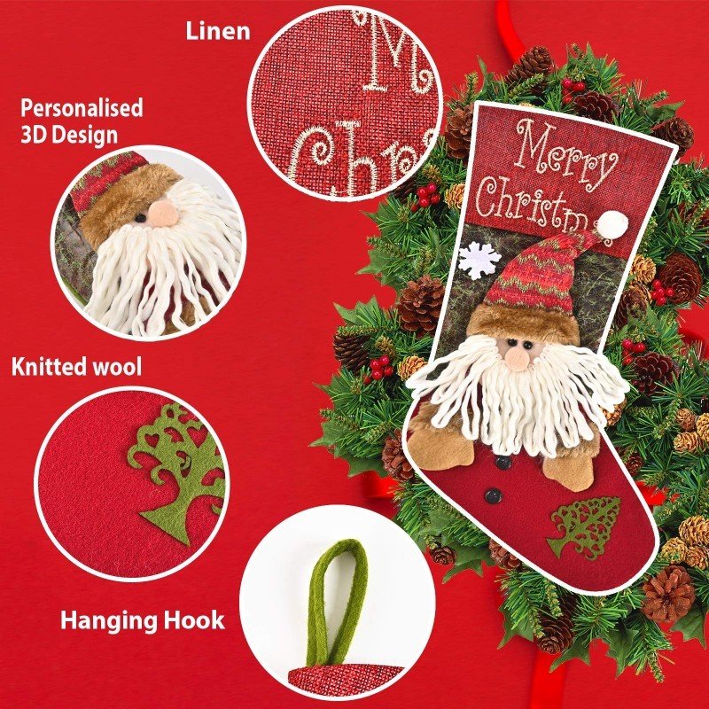 Large Christmas Stocking Set Of 3, Extra Big Festive Xmas Stockings For Family Gifts
