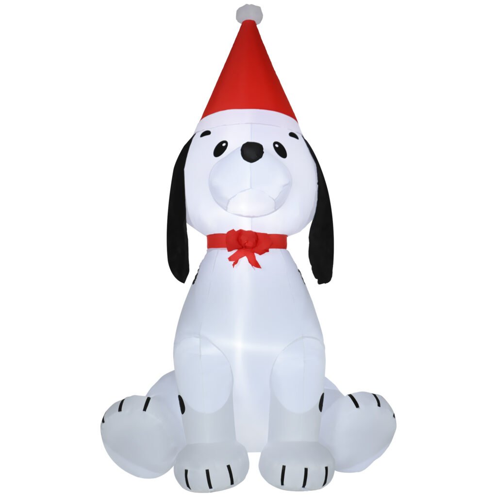 6ft Inflatable Christmas Puppy Dog Wearing Santa Hat Lighted Outdoor Decoration Blow Up Decor For Holiday Indoor