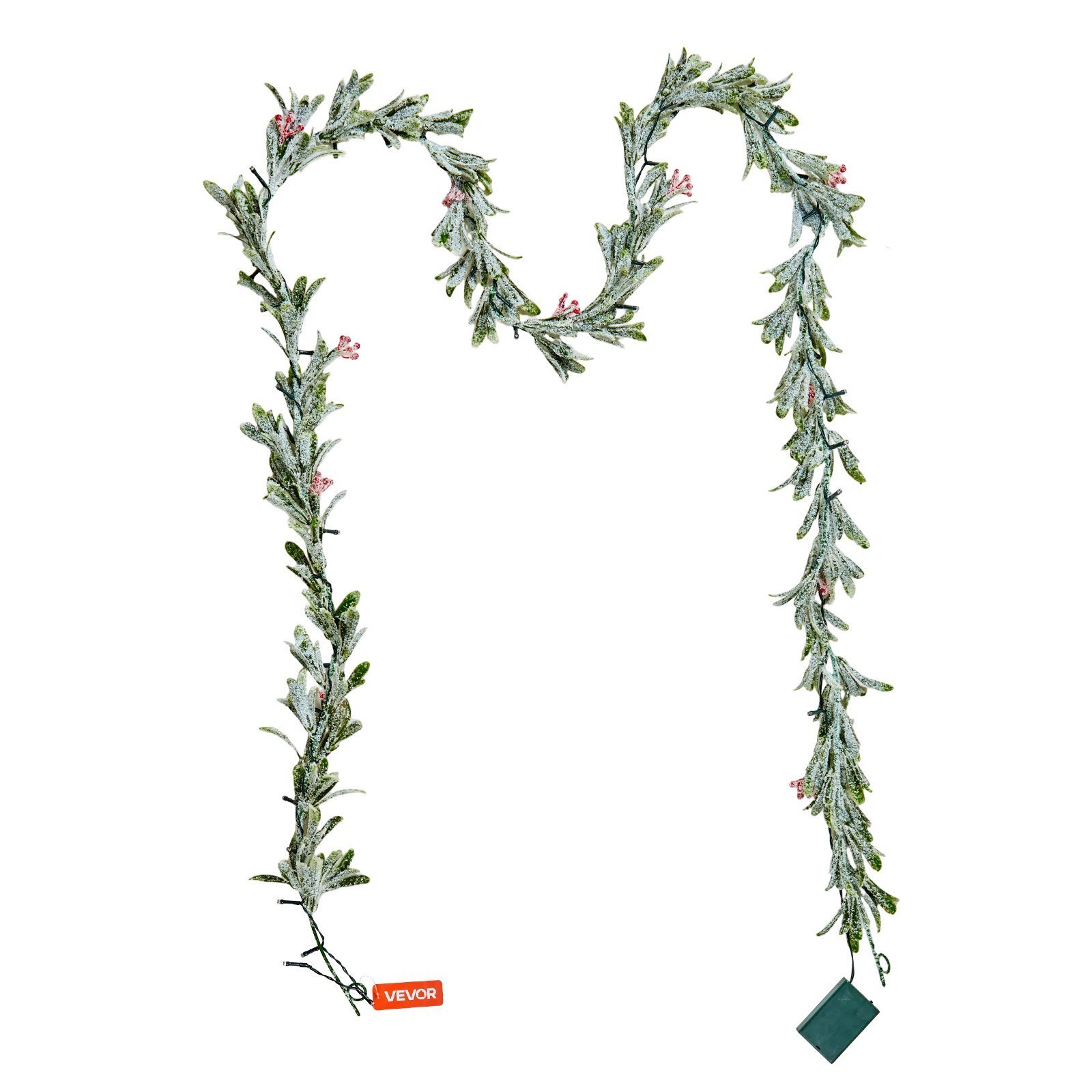 Christmas Garland, 9-FT Realistic Greenery Decorated With Vines, Olive Leaves, And Berries, Evergreen Faux Garlands With Light String For Indoor Outdoor Xmas Decoration On Mantel Fireplace