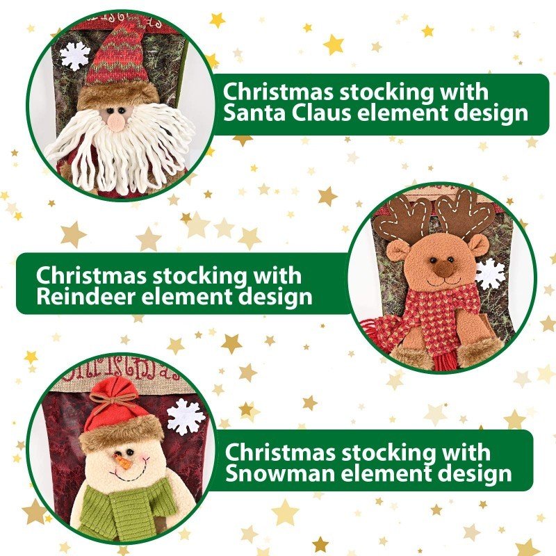 Large Christmas Stocking Set Of 3, Extra Big Festive Xmas Stockings For Family Gifts