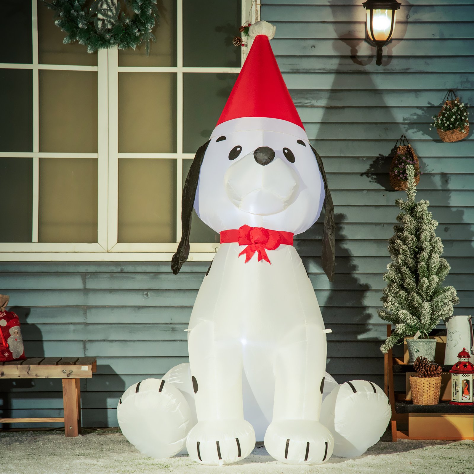 6ft Inflatable Christmas Puppy Dog Wearing Santa Hat Lighted Outdoor Decoration Blow Up Decor For Holiday Indoor