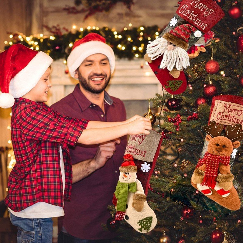 Large Christmas Stocking Set Of 3, Extra Big Festive Xmas Stockings For Family Gifts