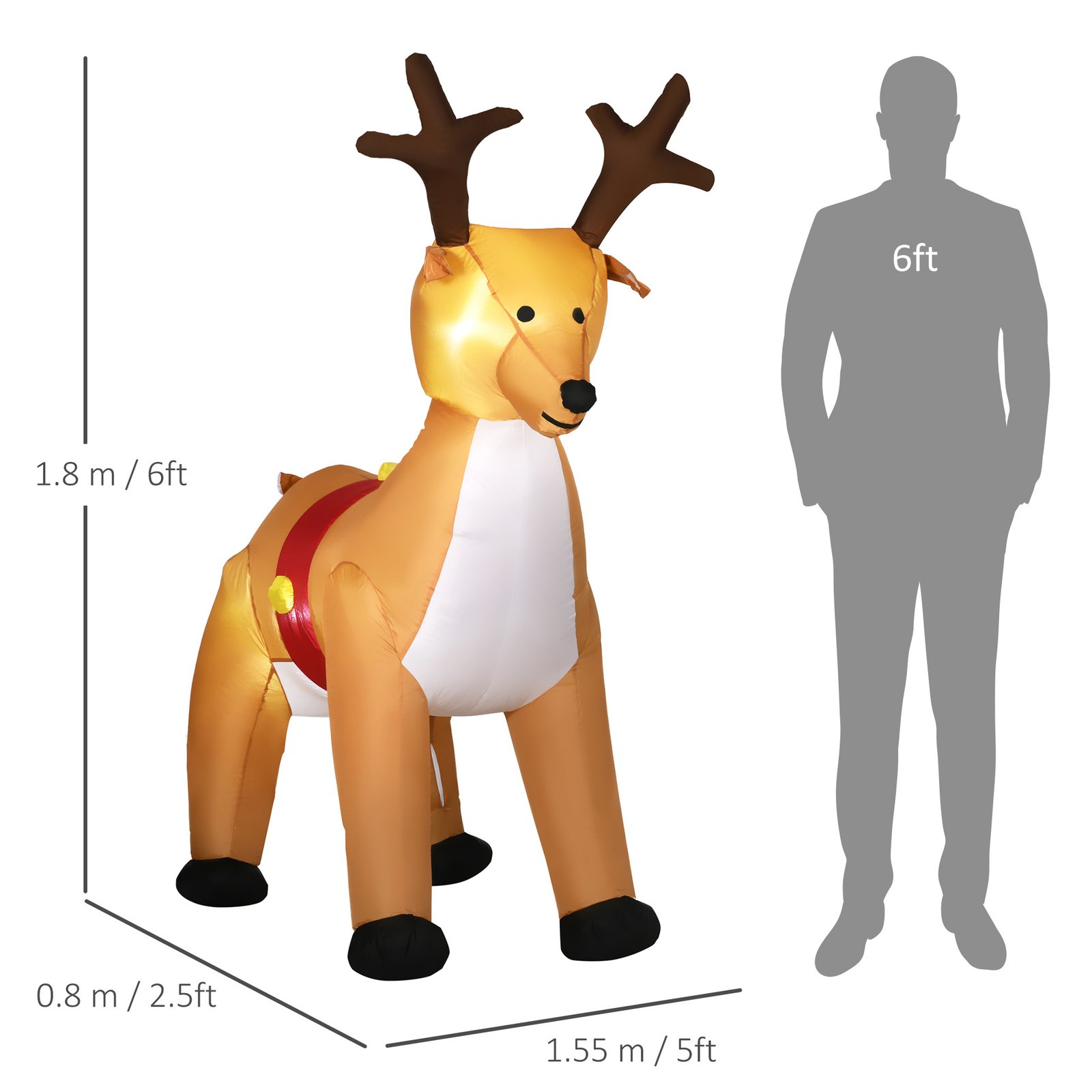 6ft Christmas Inflatable Reindeer Decoration Xmas Indoor Outdoor Fun W/ Lights Accessories Holiday Blow Up Decor Animal
