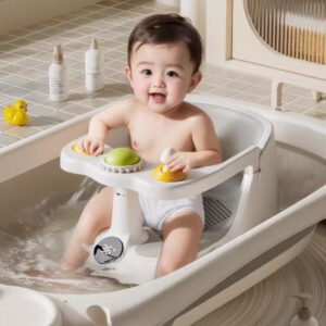 Baby Bath Seat Non-Slip Soft Toddler Bath Chair Suction Cups Temperature Display