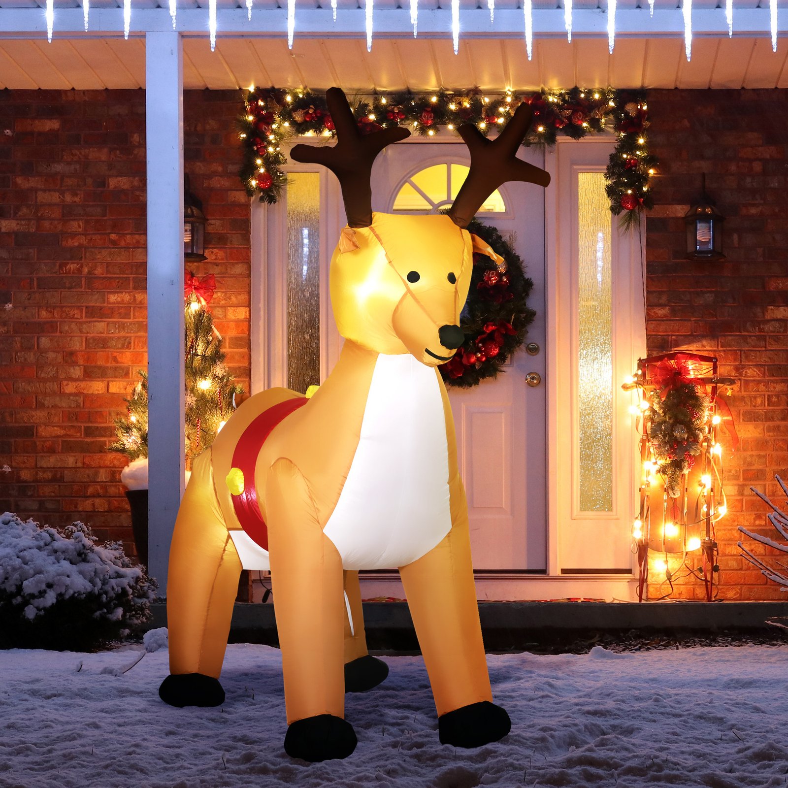 6ft Christmas Inflatable Reindeer Decoration Xmas Indoor Outdoor Fun W/ Lights Accessories Holiday Blow Up Decor Animal